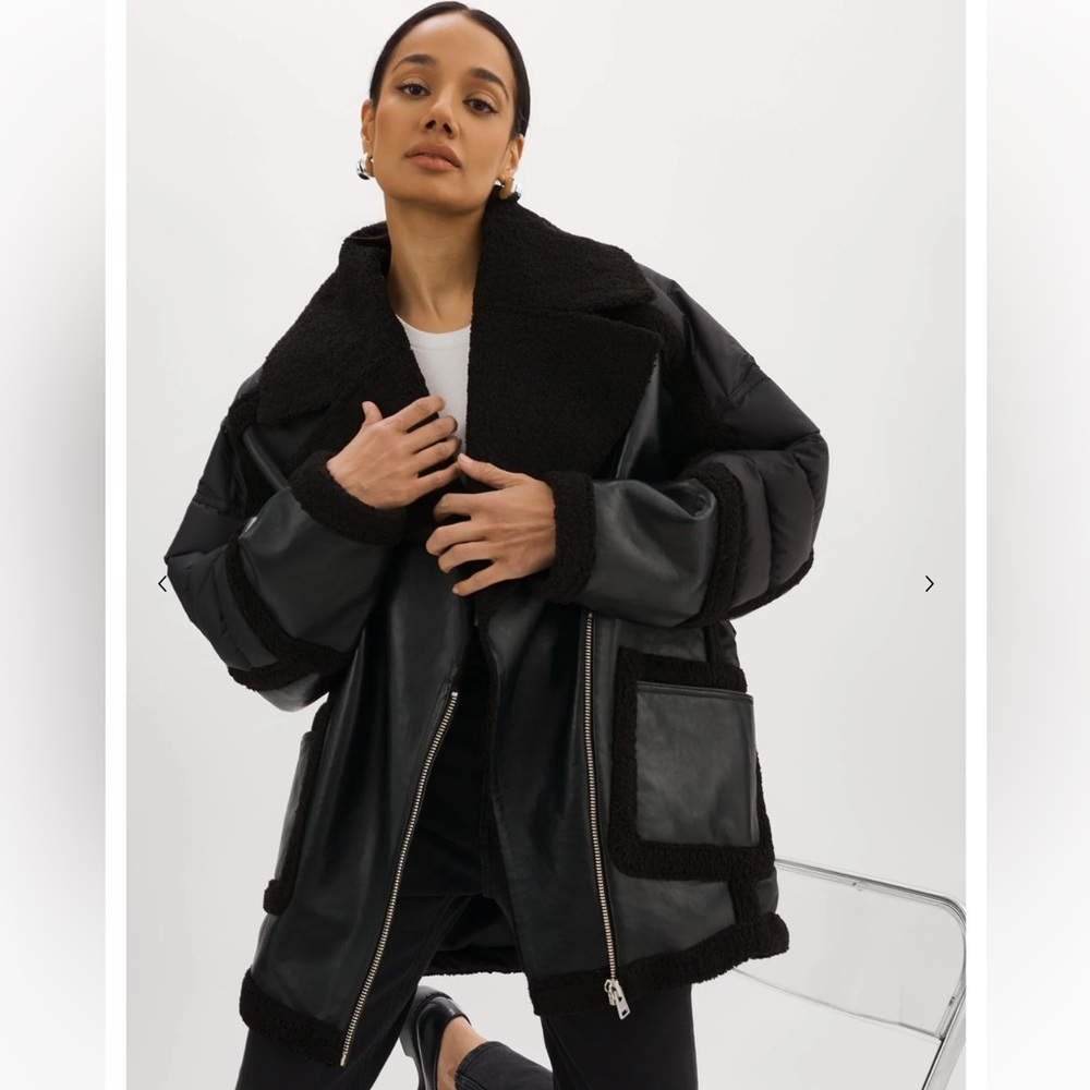 Lamarque Black Shearling-Trim Leather Jacket